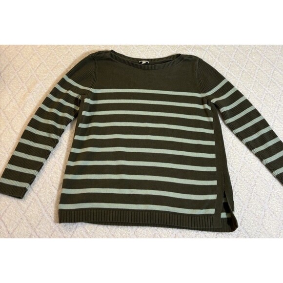 Talbots Long Sleeve Green Striped Women’s Sweater Side Slits Size Mp - Picture 4 of 12